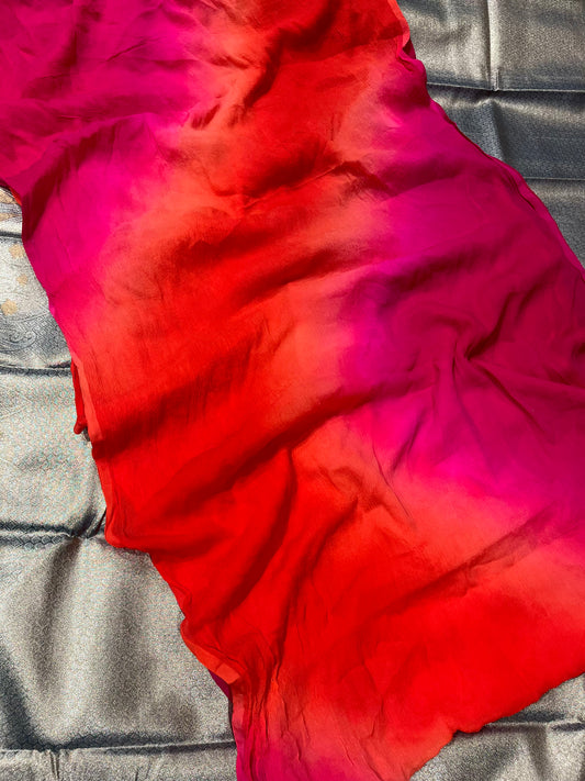 RED AND PINK PURE CHIFFON SHADED SAREE
