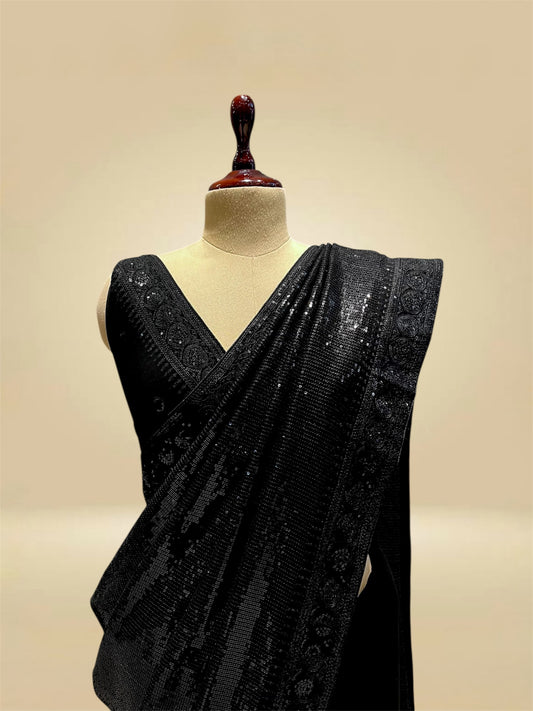 BLACK GEORGETTE SEQUINS EMBROIDERED SAREE