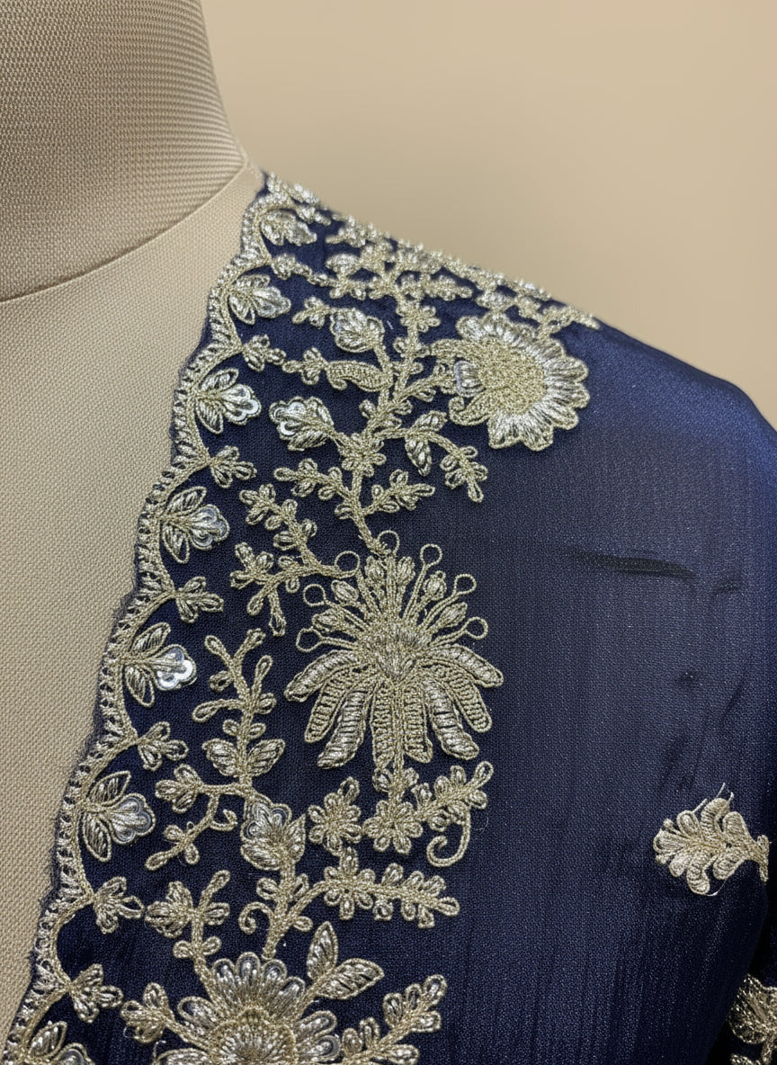 NAVY BLUE PLANT BASED SILK EMBROIDERED UNSTITCHED SUIT