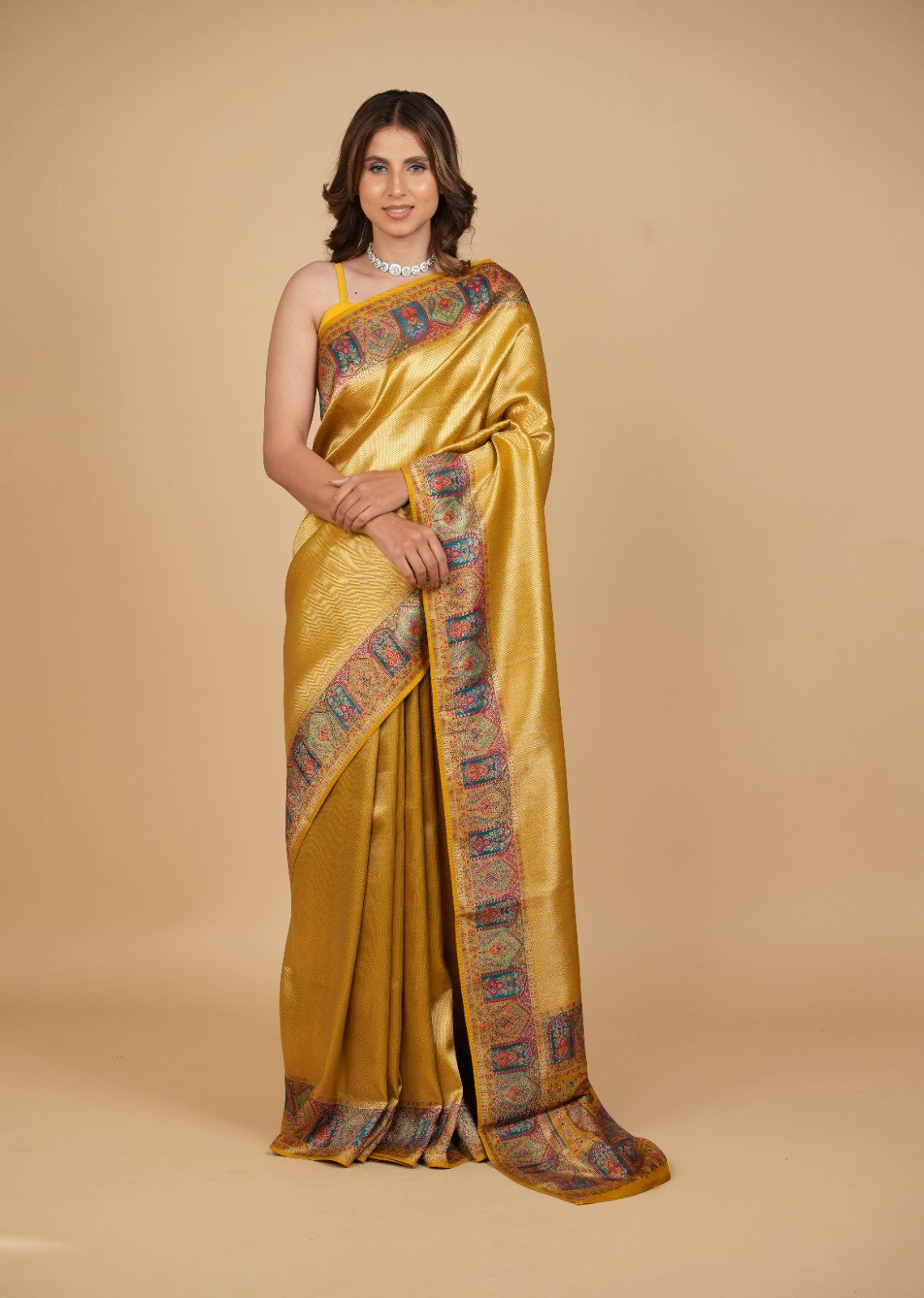 MUSTARD-GOLD DRILL WEAVE SILK SAREE WITH KANI WEAVE BORDER & PALLA