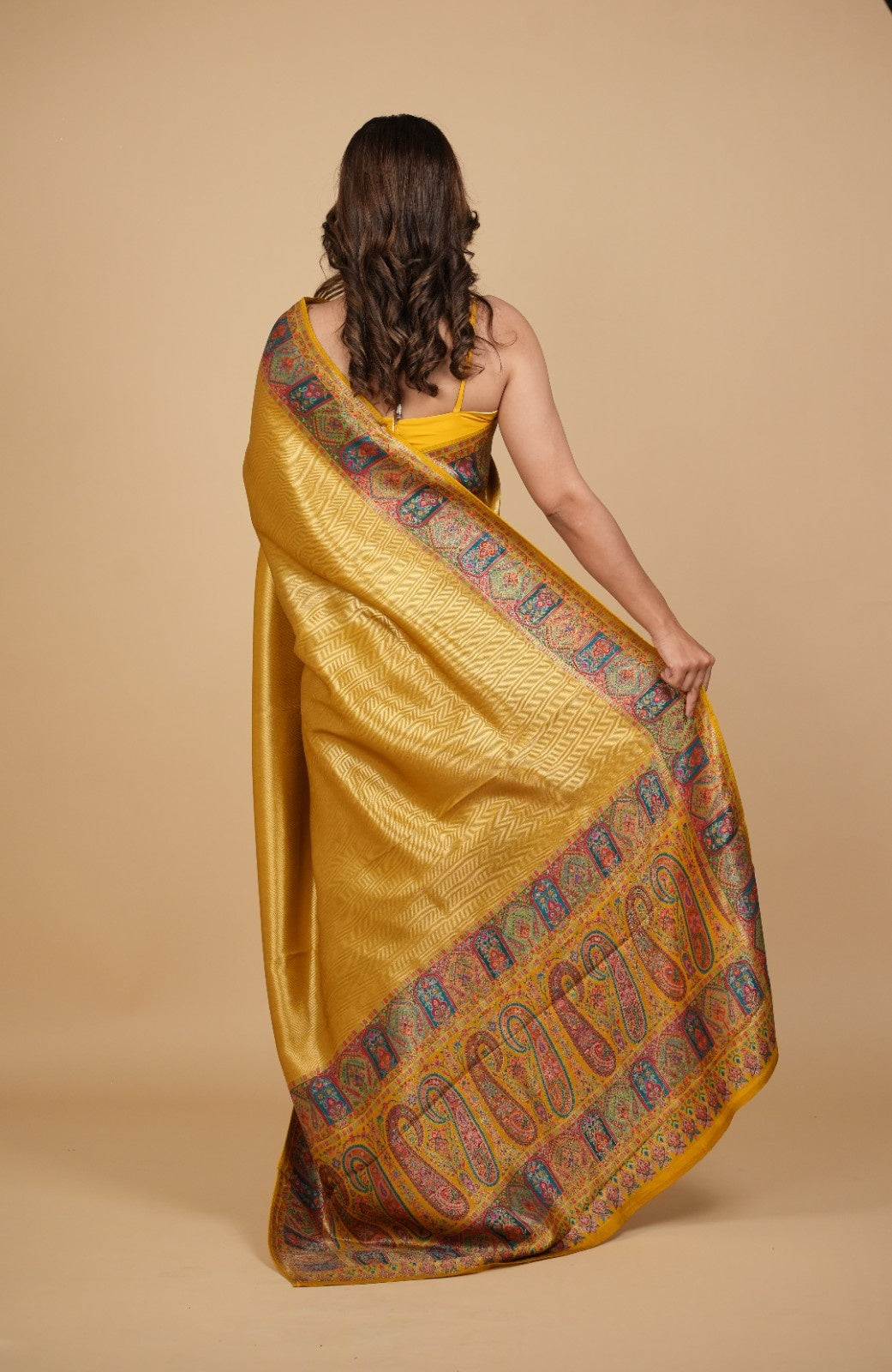 MUSTARD-GOLD DRILL WEAVE SILK SAREE WITH KANI WEAVE BORDER & PALLA