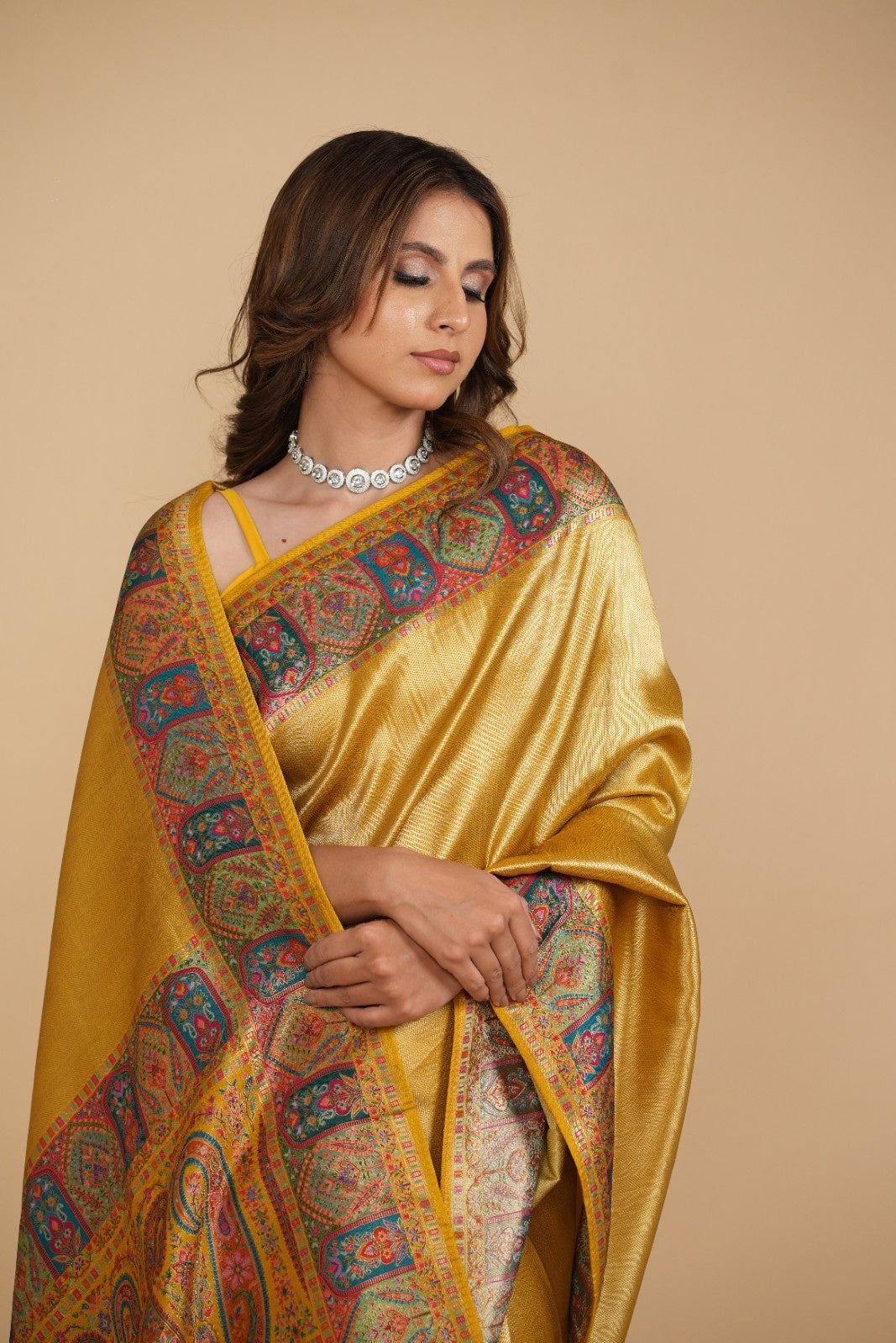 MUSTARD-GOLD DRILL WEAVE SILK SAREE WITH KANI WEAVE BORDER & PALLA