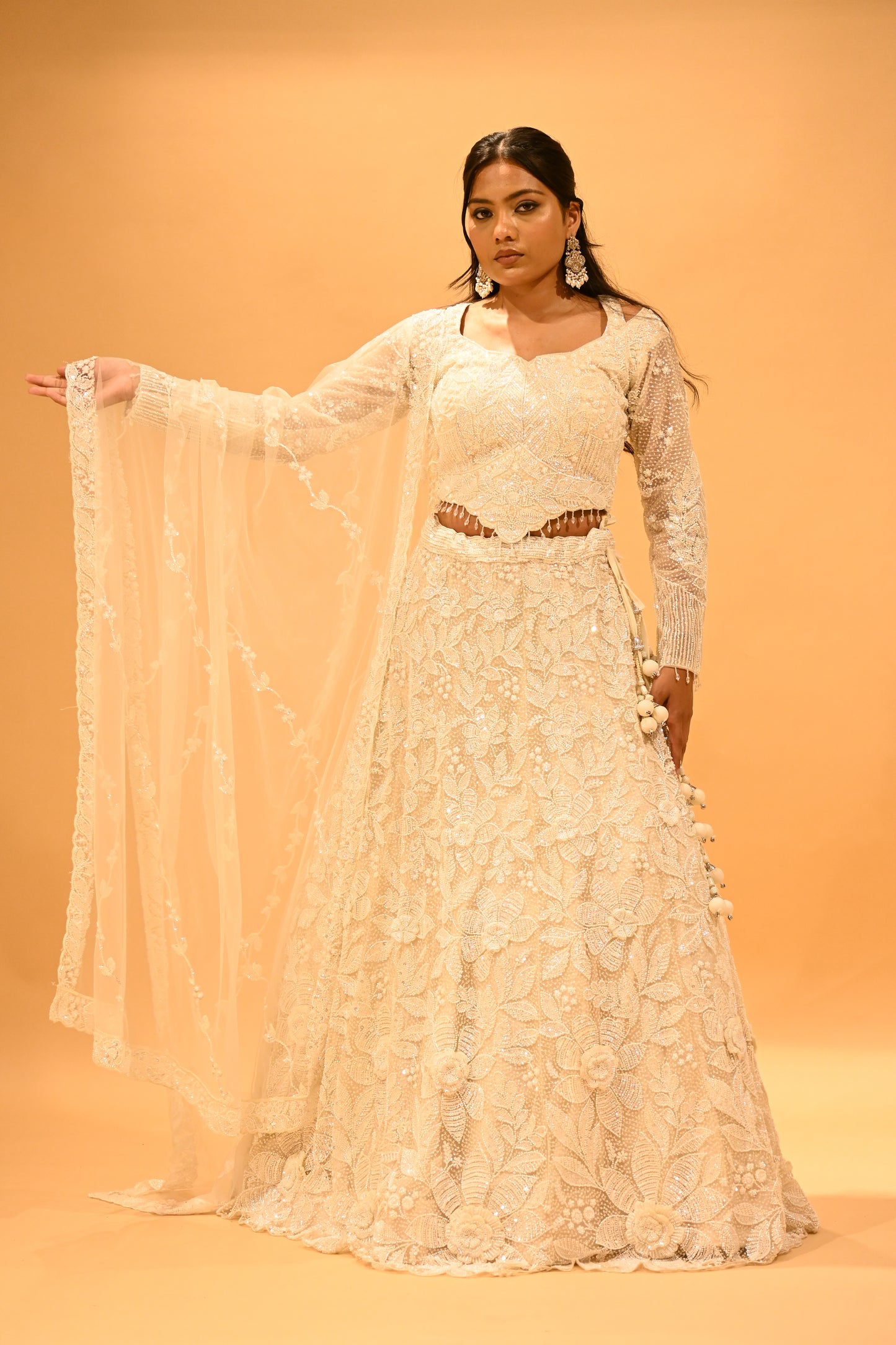 IVORY EMBROIDERED LEHENGA SET WITH SEQUINS & BEADWORK