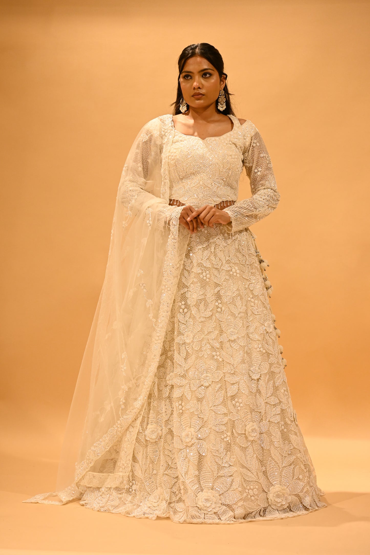 IVORY EMBROIDERED LEHENGA SET WITH SEQUINS & BEADWORK