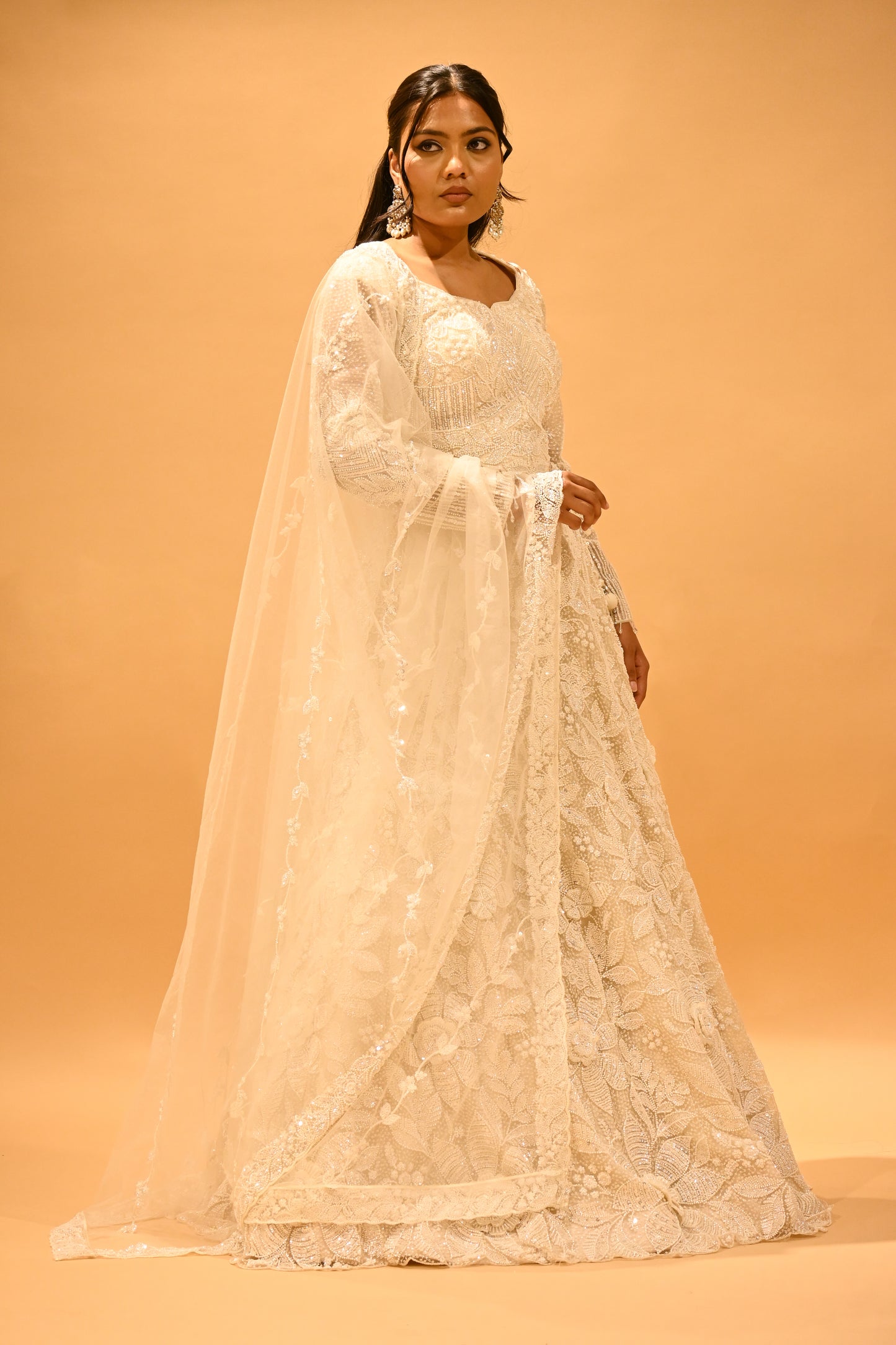 IVORY EMBROIDERED LEHENGA SET WITH SEQUINS & BEADWORK