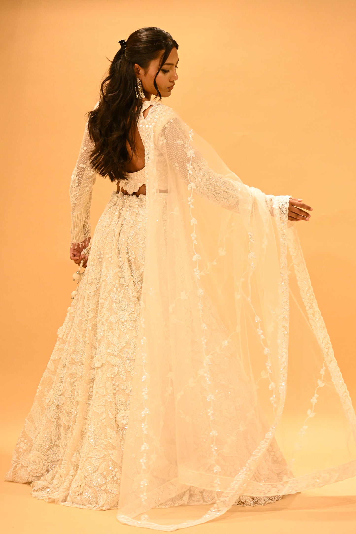 IVORY EMBROIDERED LEHENGA SET WITH SEQUINS & BEADWORK