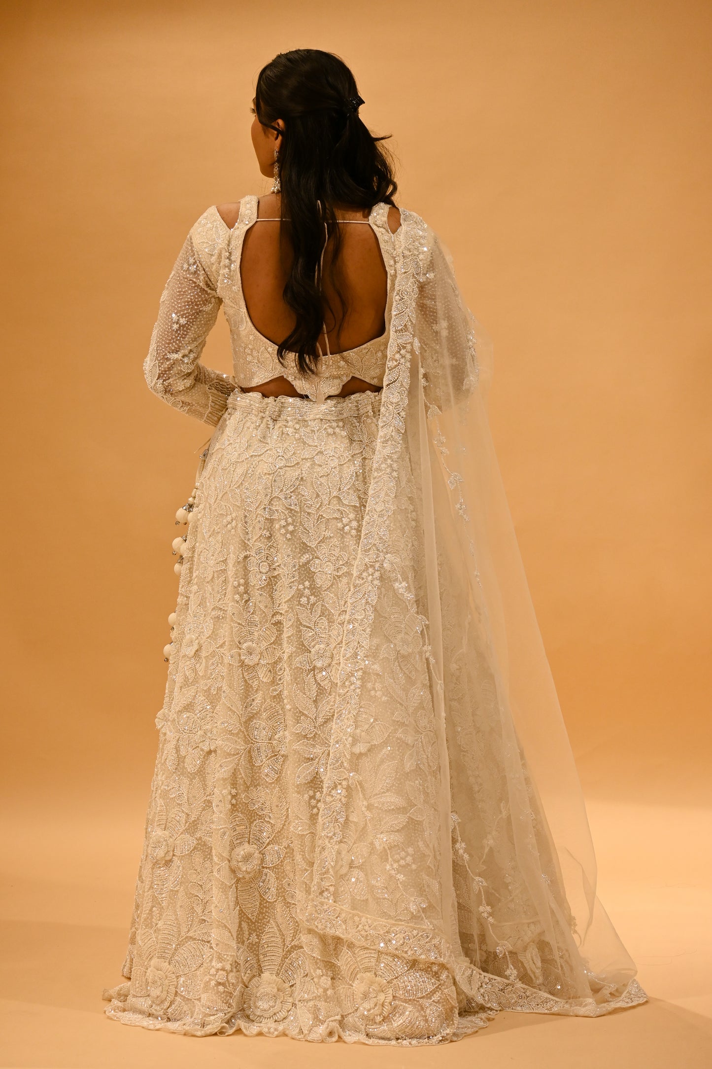 IVORY EMBROIDERED LEHENGA SET WITH SEQUINS & BEADWORK
