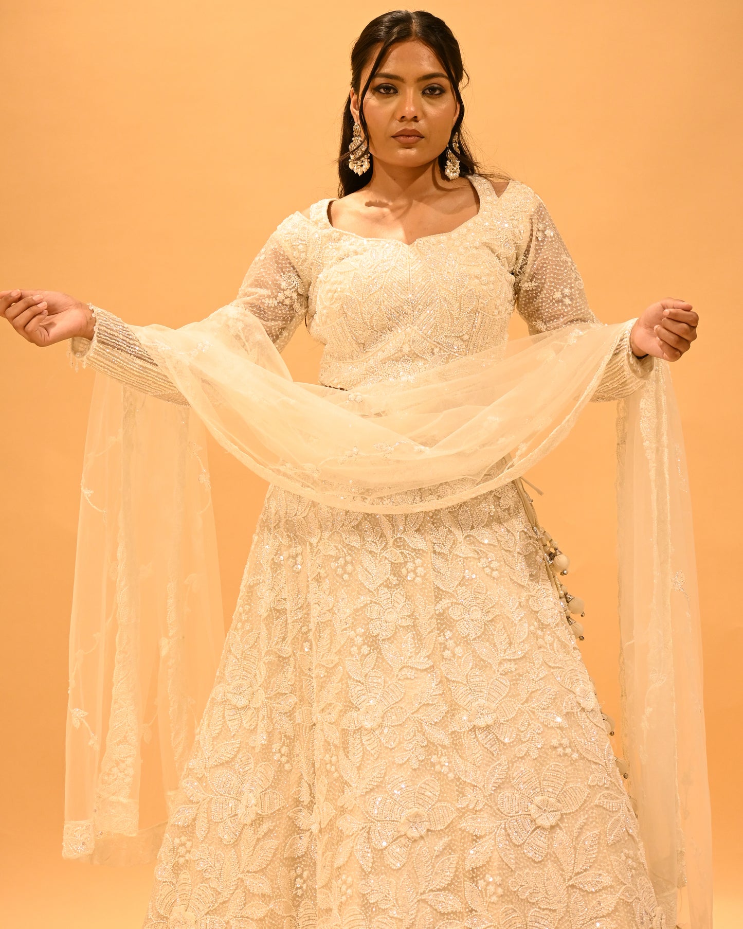 IVORY EMBROIDERED LEHENGA SET WITH SEQUINS & BEADWORK