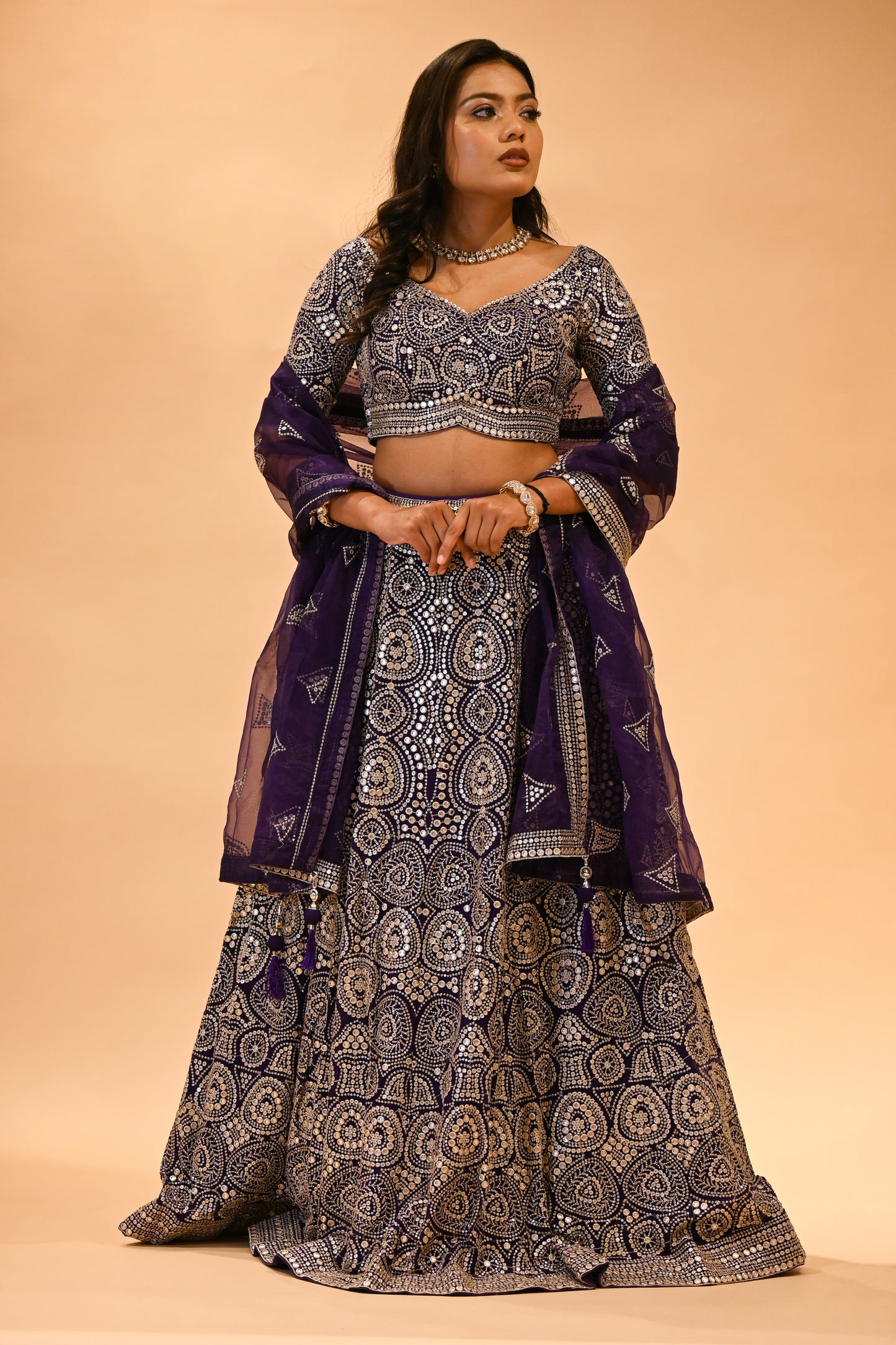 ROYAL PURPLE EMBELLISHED LEHENGA & BLOUSE WITH MATCHING DUPATTA