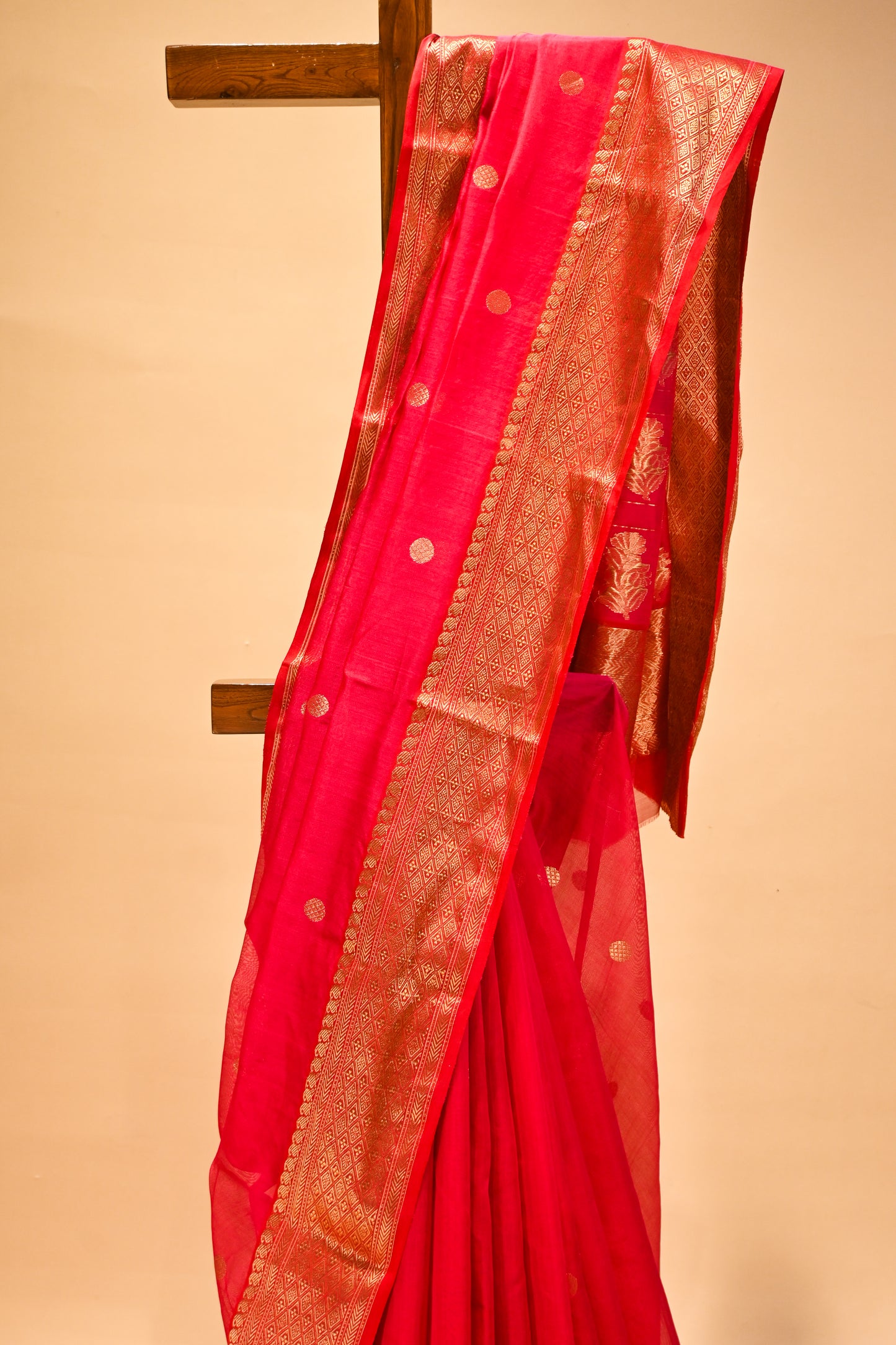 RED CHANDERI HANDWOVEN SILK SAREE
