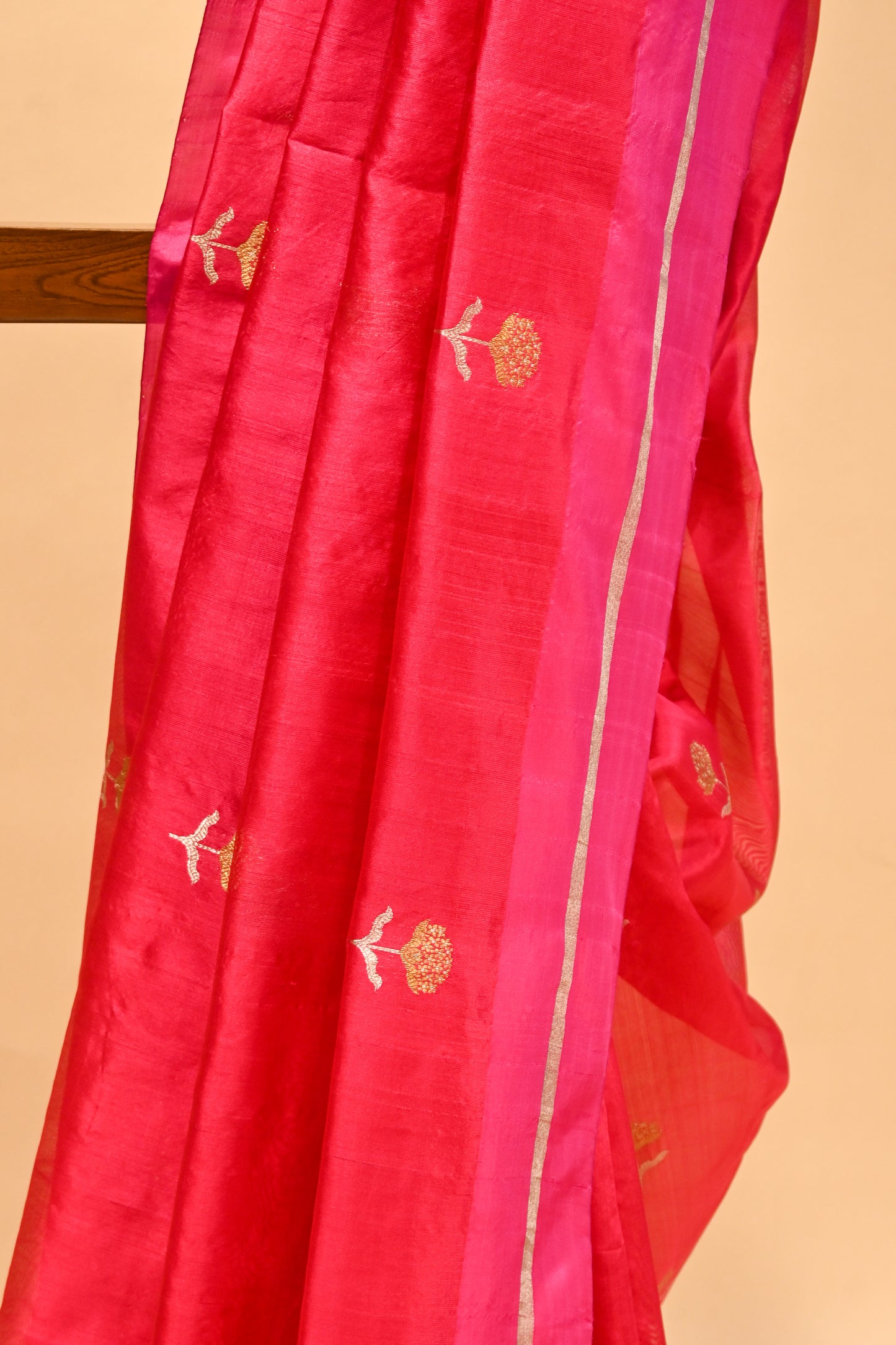 RANI PINK CHANDERI HANDWOVEN SILK SAREE