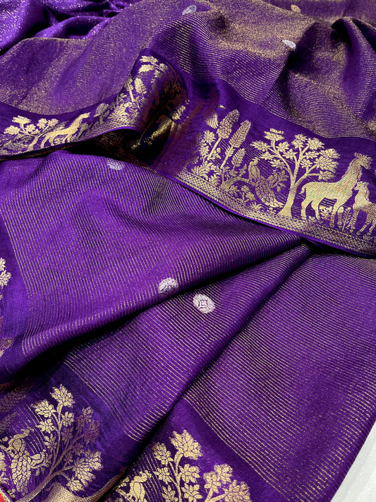 DARK PURPLE DOLA SILK ZARI STRIPE SAREE