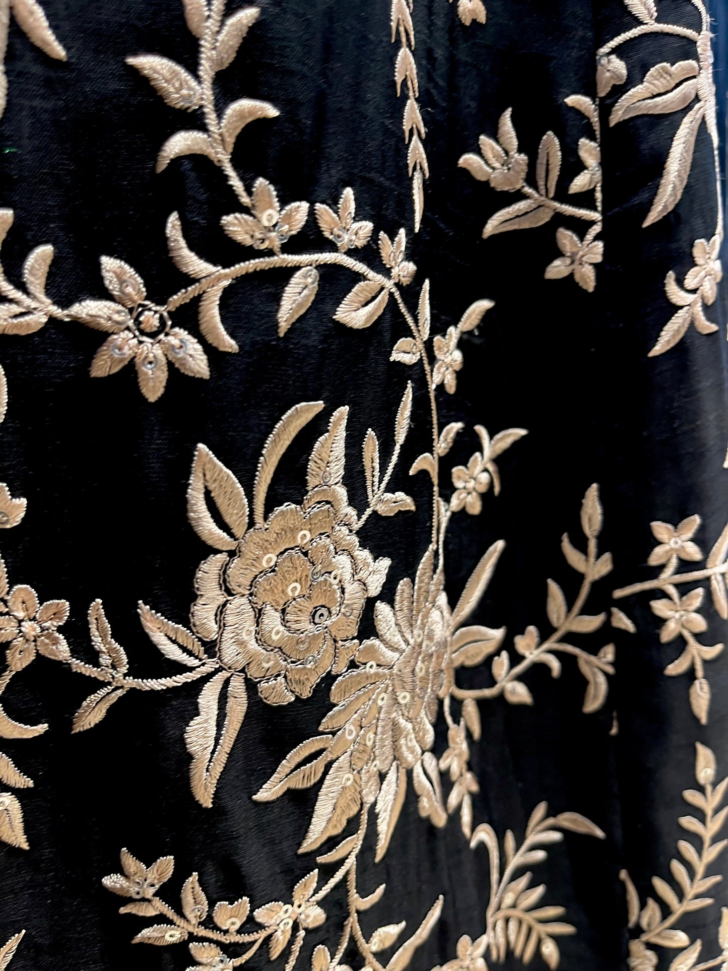 BLACK SILK PARSI EMBROIDERY LEHENGA