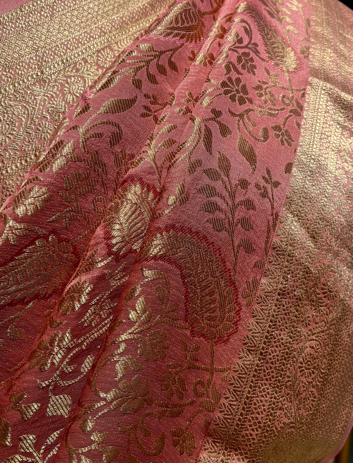 PEACH MYSORE CREPE SILK SAREE EMBELLISHED WITH ZARI WEAVES