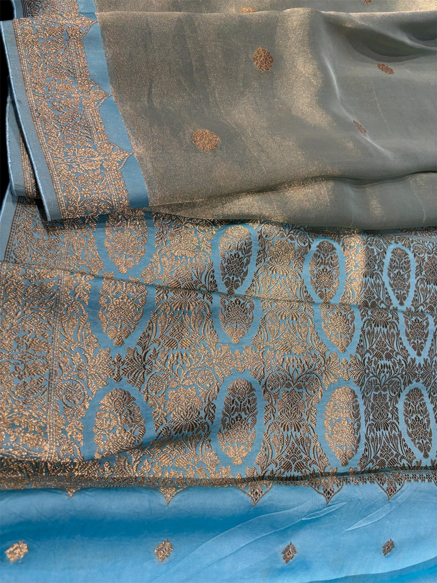 AQUA COLOUR BANARASI TISSUE SAREE