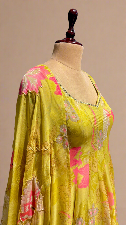 PISTA GREEN FLORAL ORGANZA SUIT