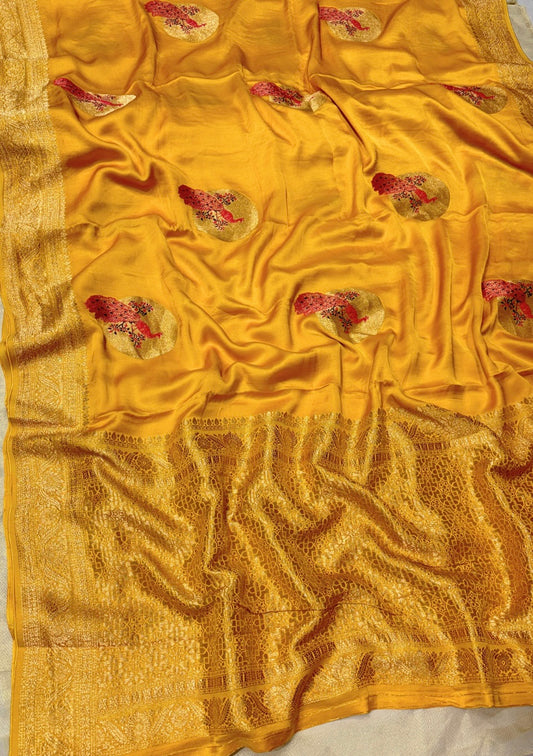 MUSTARD COLOUR SATIN BANARASI SAREE
