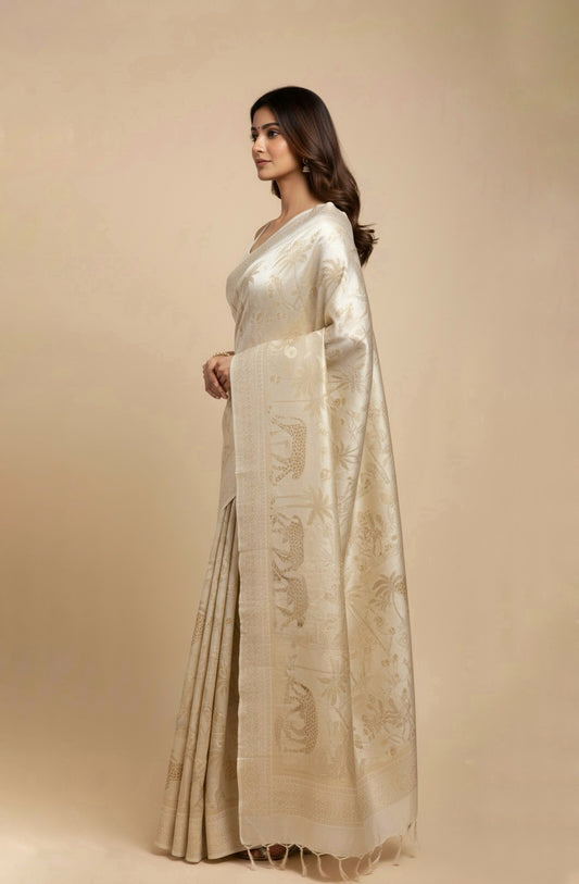 IVORY COLOUR GEORGETTE ZARI JACQUARD SAREE BY SIDDHAIKA