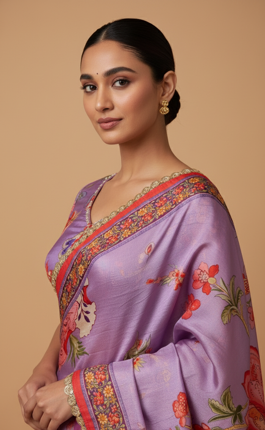 LAVENDER COLOUR PRINTED SILK LEHENGA ( DELIVERY IN 20 DAYS)