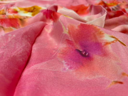 PINK COLOUR PRINTED CHINON SAREE WITH PLAIN CHINON BLOUSE