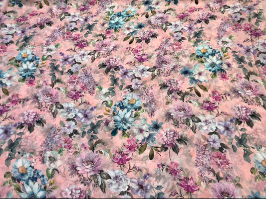 PINK FLORAL PRINTED PURE PLATINUM CHIFFON SAREE (DELIVERY IN 15 DAYS)