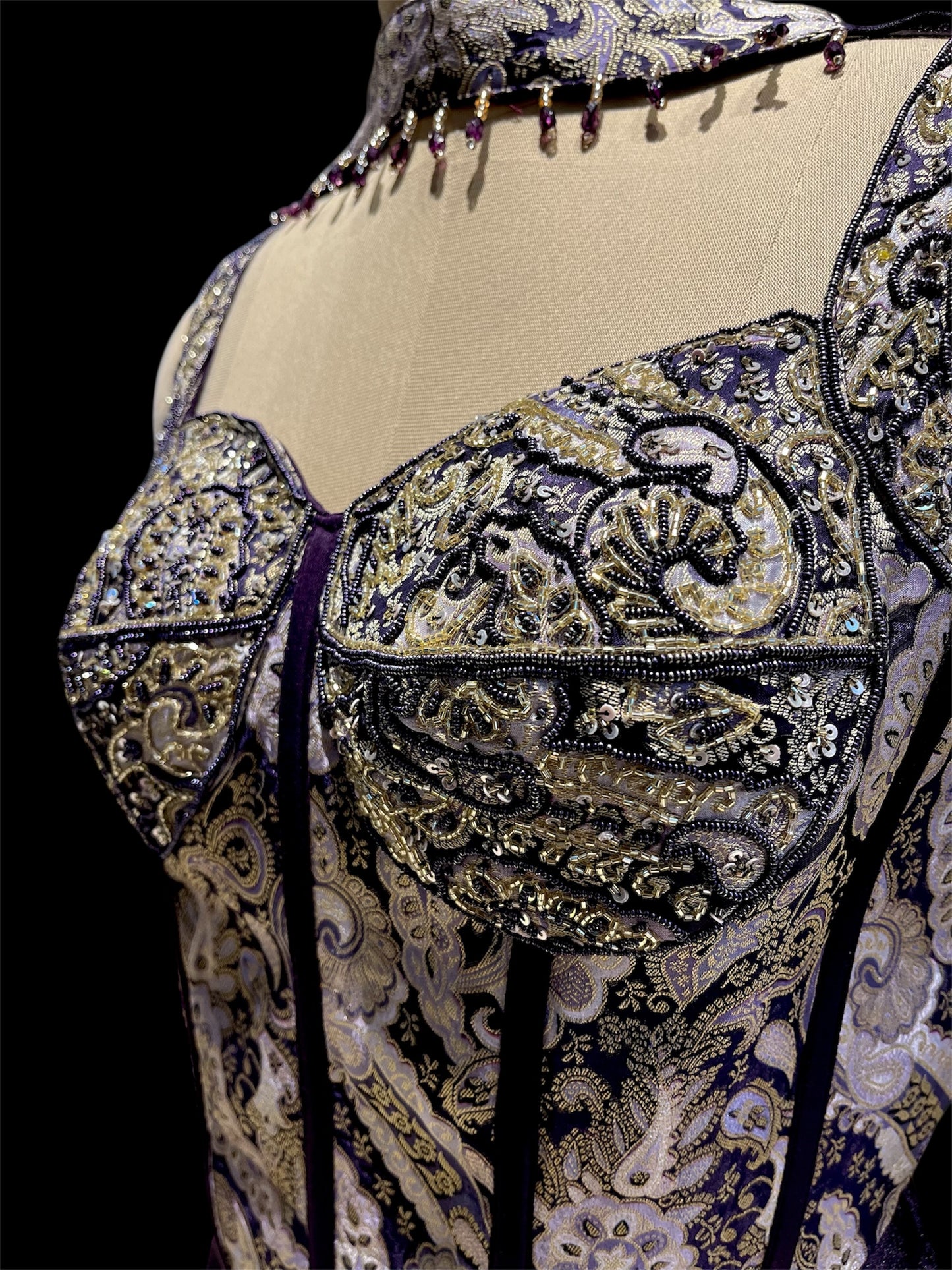 PURPLE CHINON PALAZZO PANT WITH BEADS & CUTDANA EMBELLISHED CORSET BLOUSE AND DUPATTA