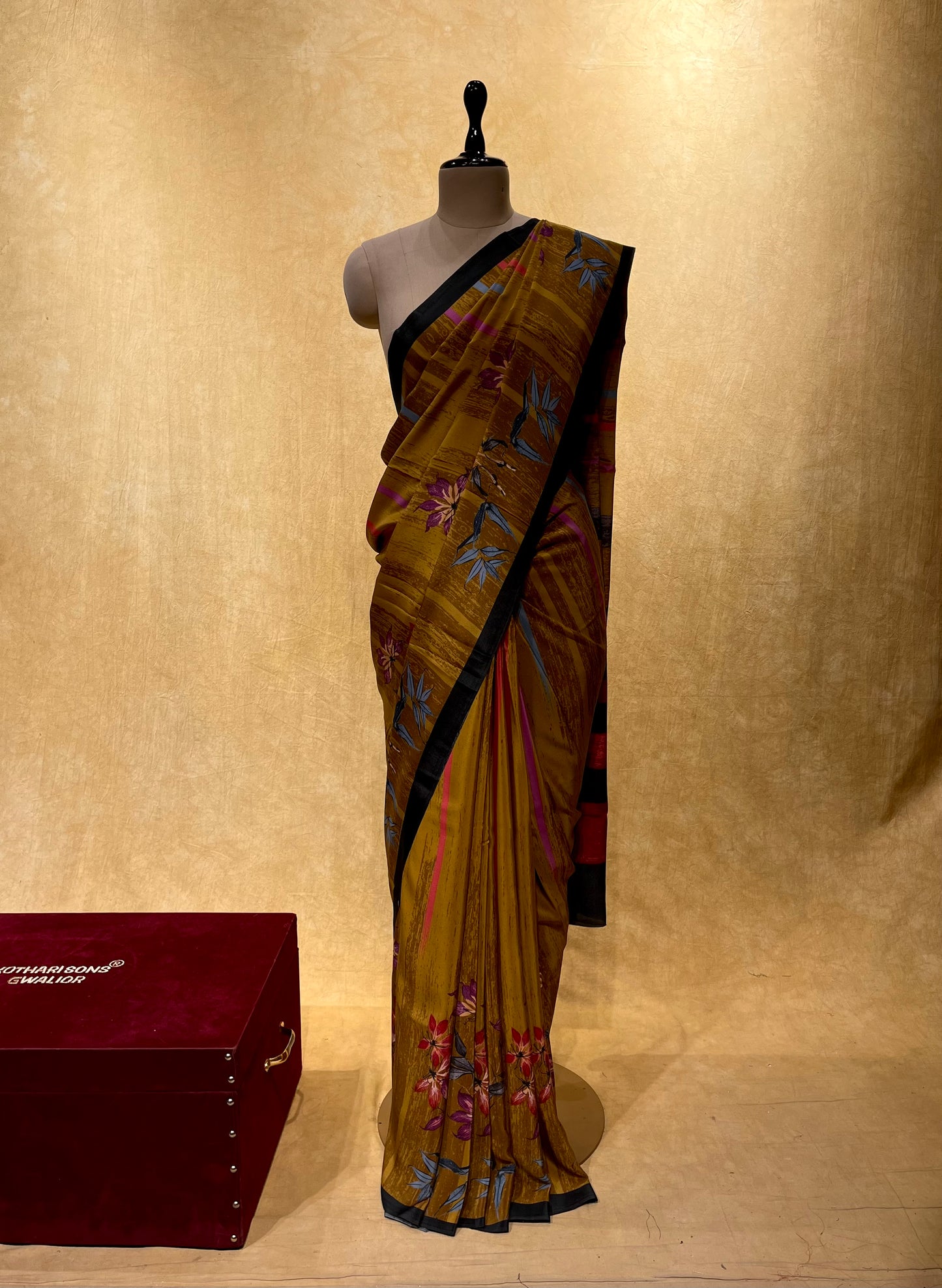 MUSTARD COLOR CREPE SILK PRINTED SAREE