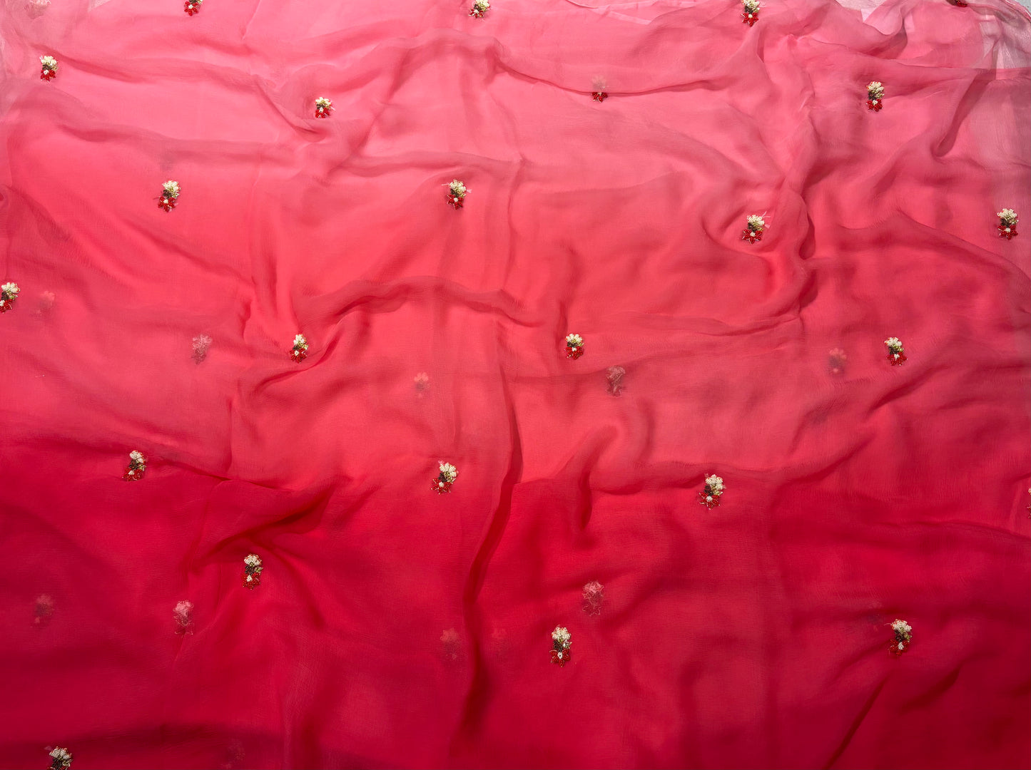 SHADED PINK CHIFFON SAREE WITH INTRICATE BEADS EMBROIDERY