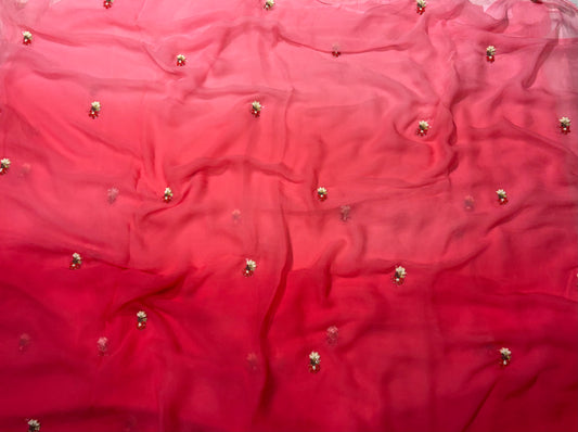 SHADED PINK CHIFFON SAREE WITH INTRICATE BEADS EMBROIDERY (DELIVERY IN 20-25 DAYS)
