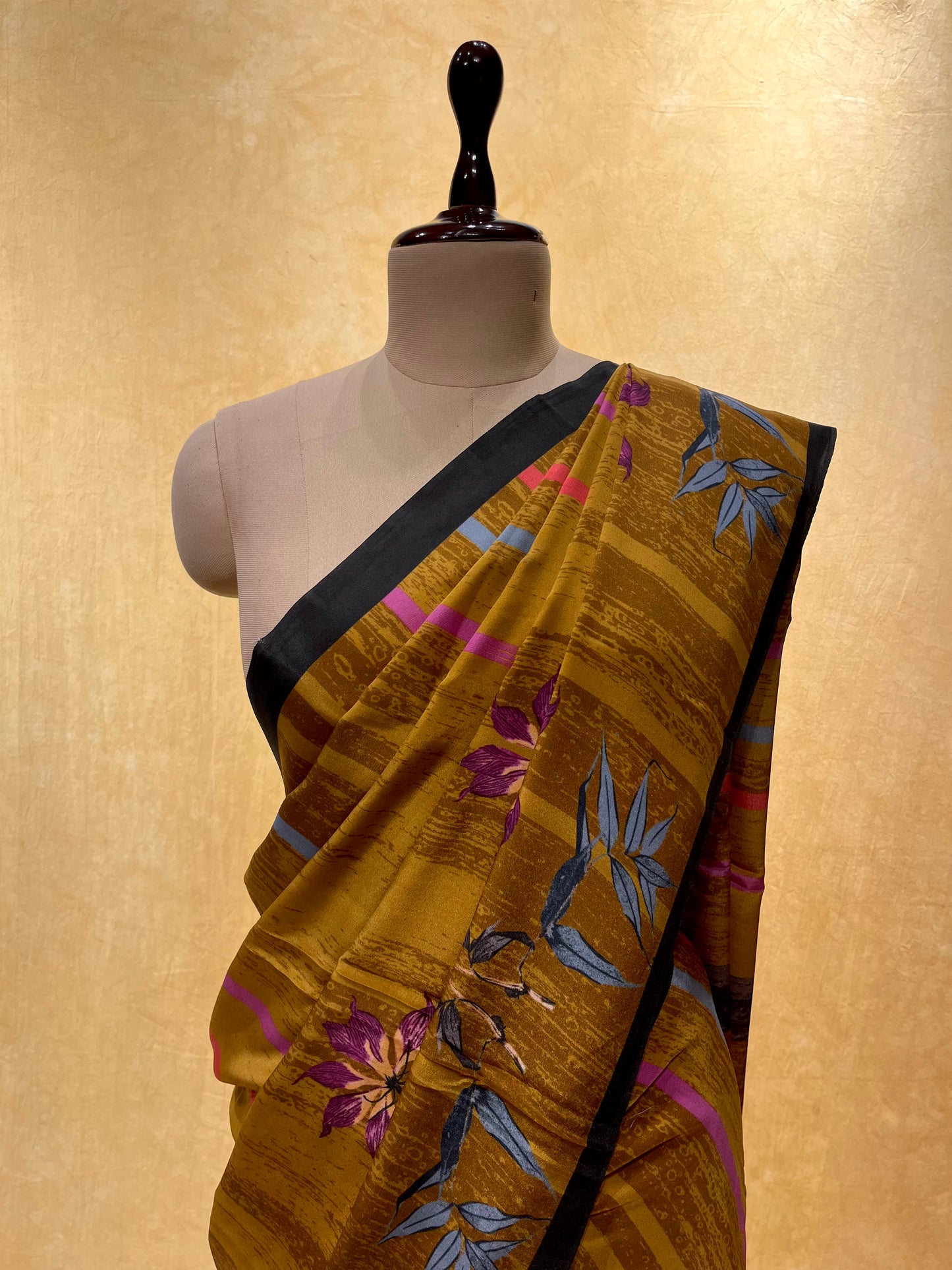 MUSTARD COLOR CREPE SILK PRINTED SAREE