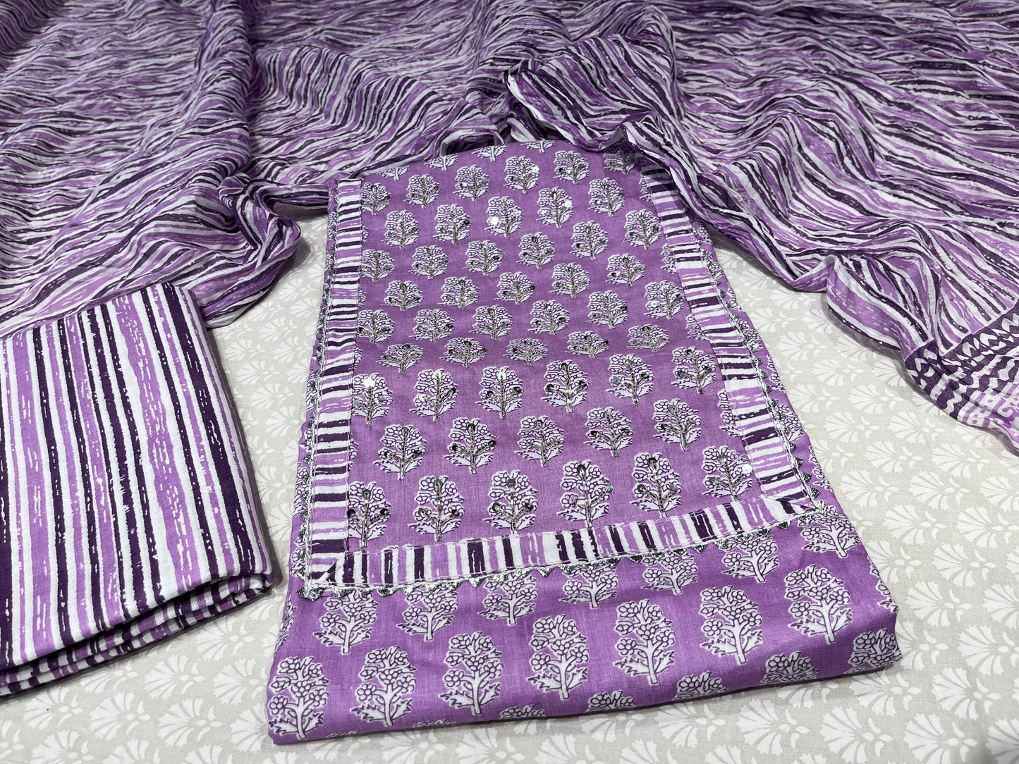 PURPLE COLOUR COTTON UNSTITCHED SUIT