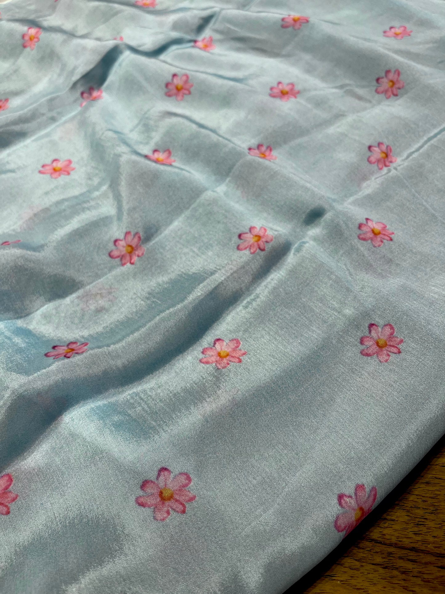 PASTEL BLUE COLOUR CHIFFON FLORAL PRINTED SAREE WITH CHINON BLOUSE ( DELIVERY IN 30 DAYS ) - Kothari Sons