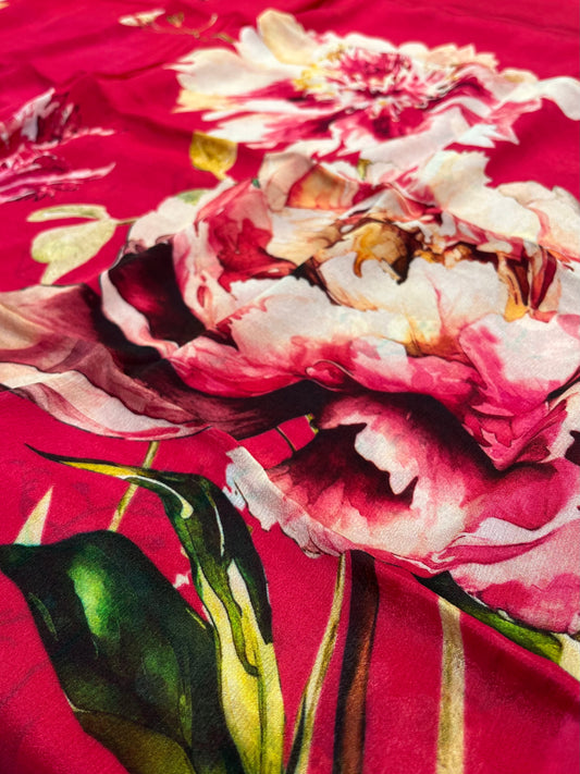 HOT PINK COLOUR CHINON FLORAL PRINTED SAREE WITH PRINTED BLOUSE - Kothari Sons