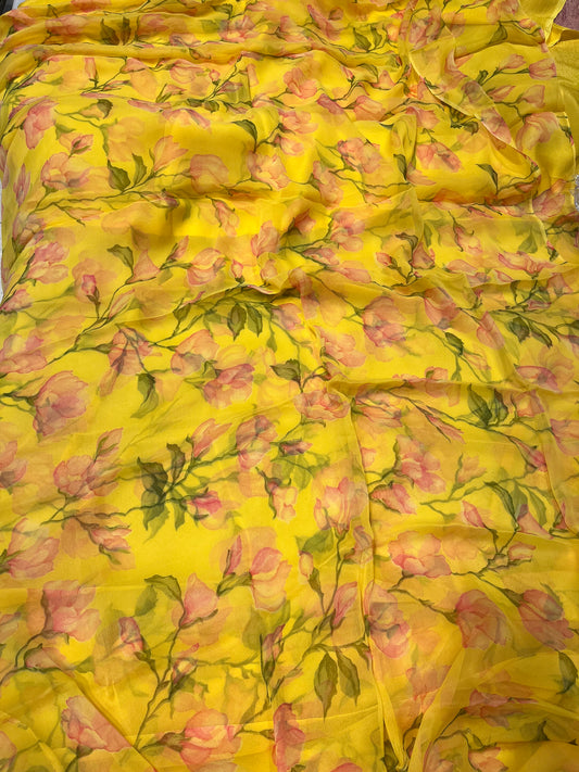 YELLOW COLOUR PRINTED CHIFFON SAREE (30gm)