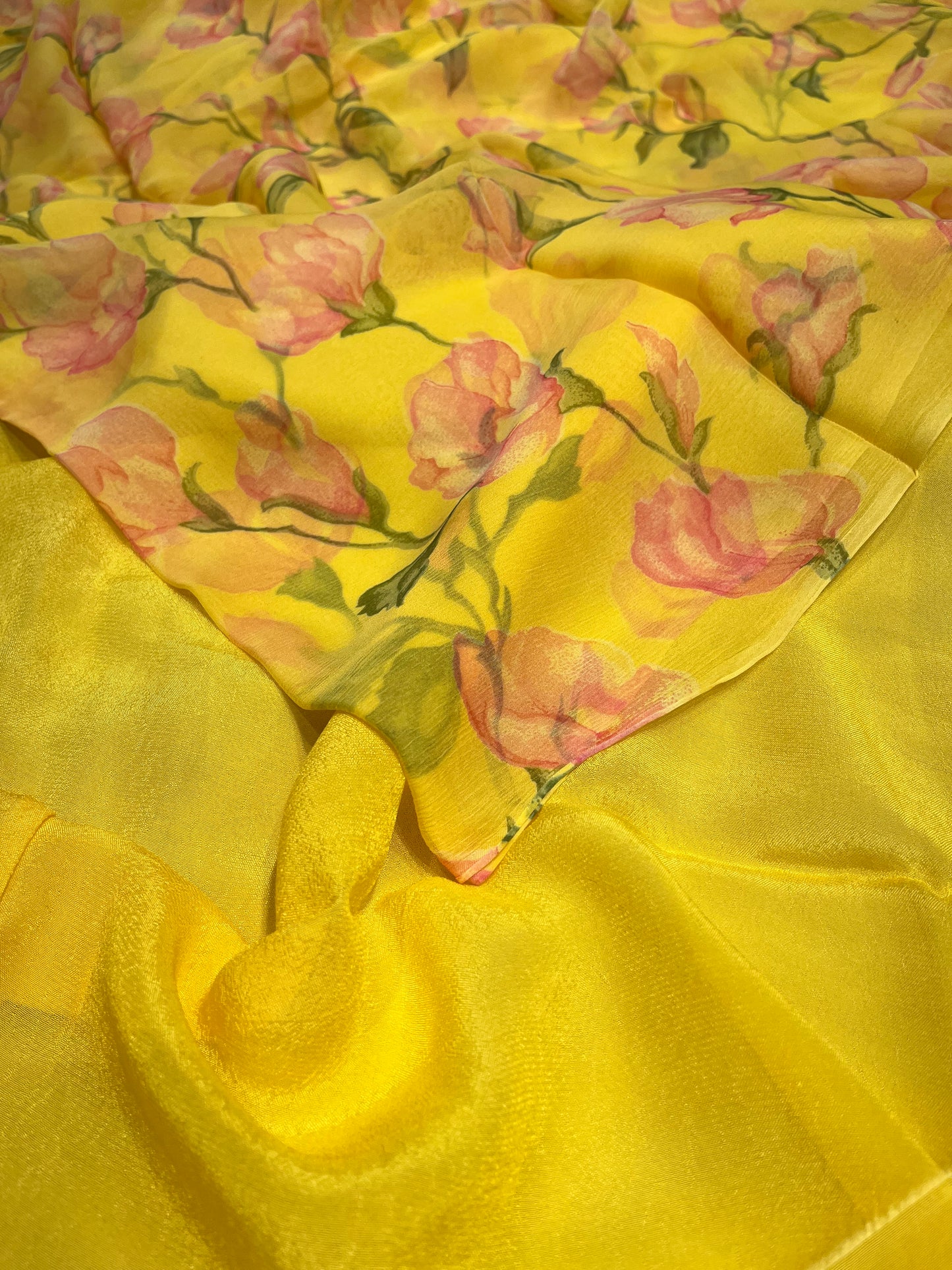 YELLOW COLOUR PRINTED CHIFFON SAREE (30gm)