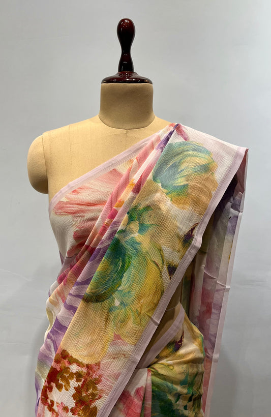 MULTI COLOUR PURE CHIFFON FLORAL PRINTED SAREE