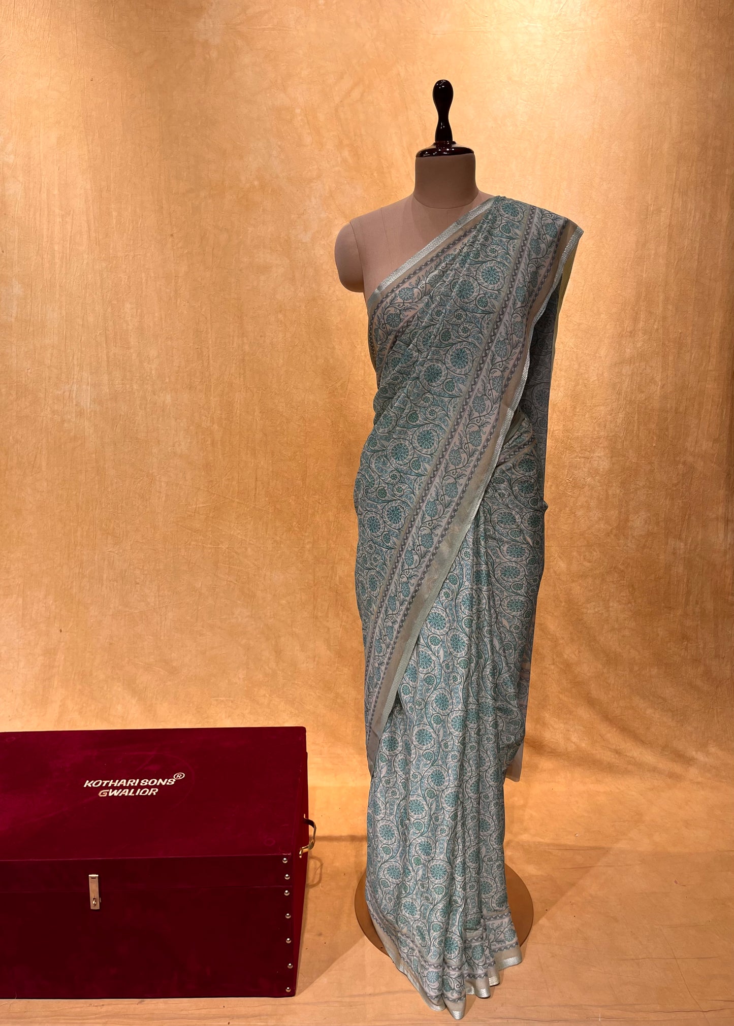 AQUA COLOR CREPE PRINTED SAREE