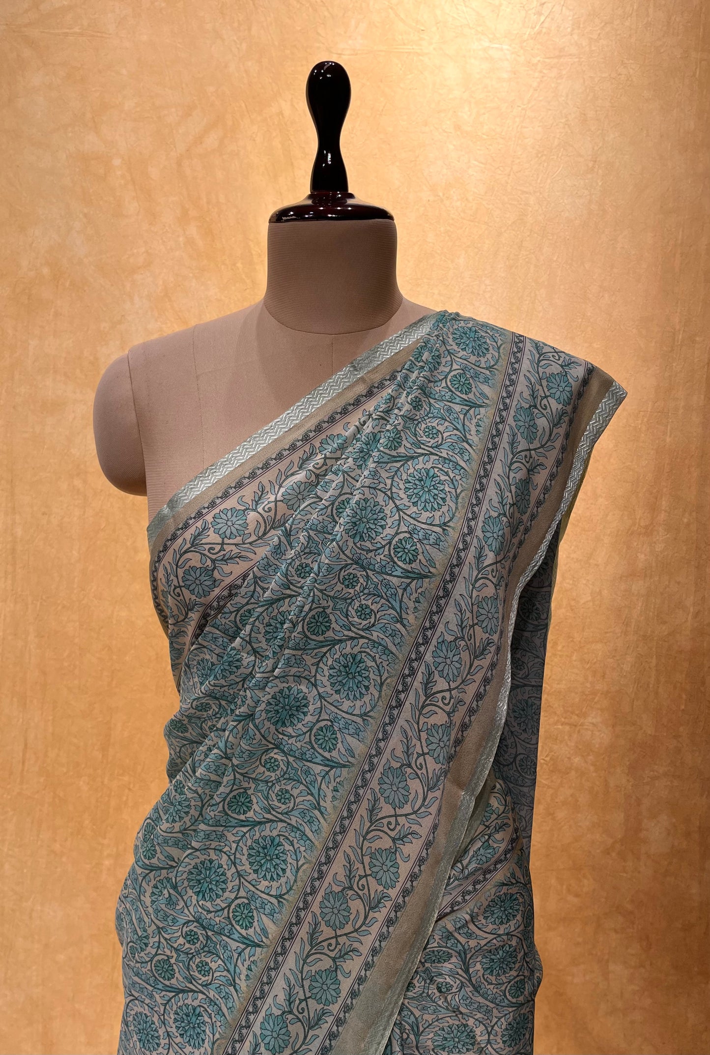AQUA COLOR CREPE PRINTED SAREE