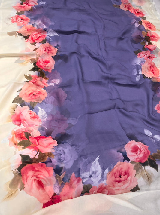 DUSTY VIOLET COLOUR PURE PLATINUM CHIFFON PRINTED SAREE WITH SELF PRINTED BLOUSE - Kothari Sons