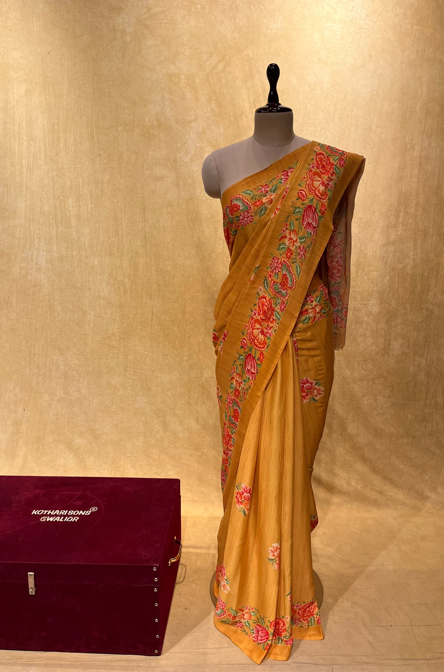 MUSTARD COLOR CREPE PRINTED SAREE