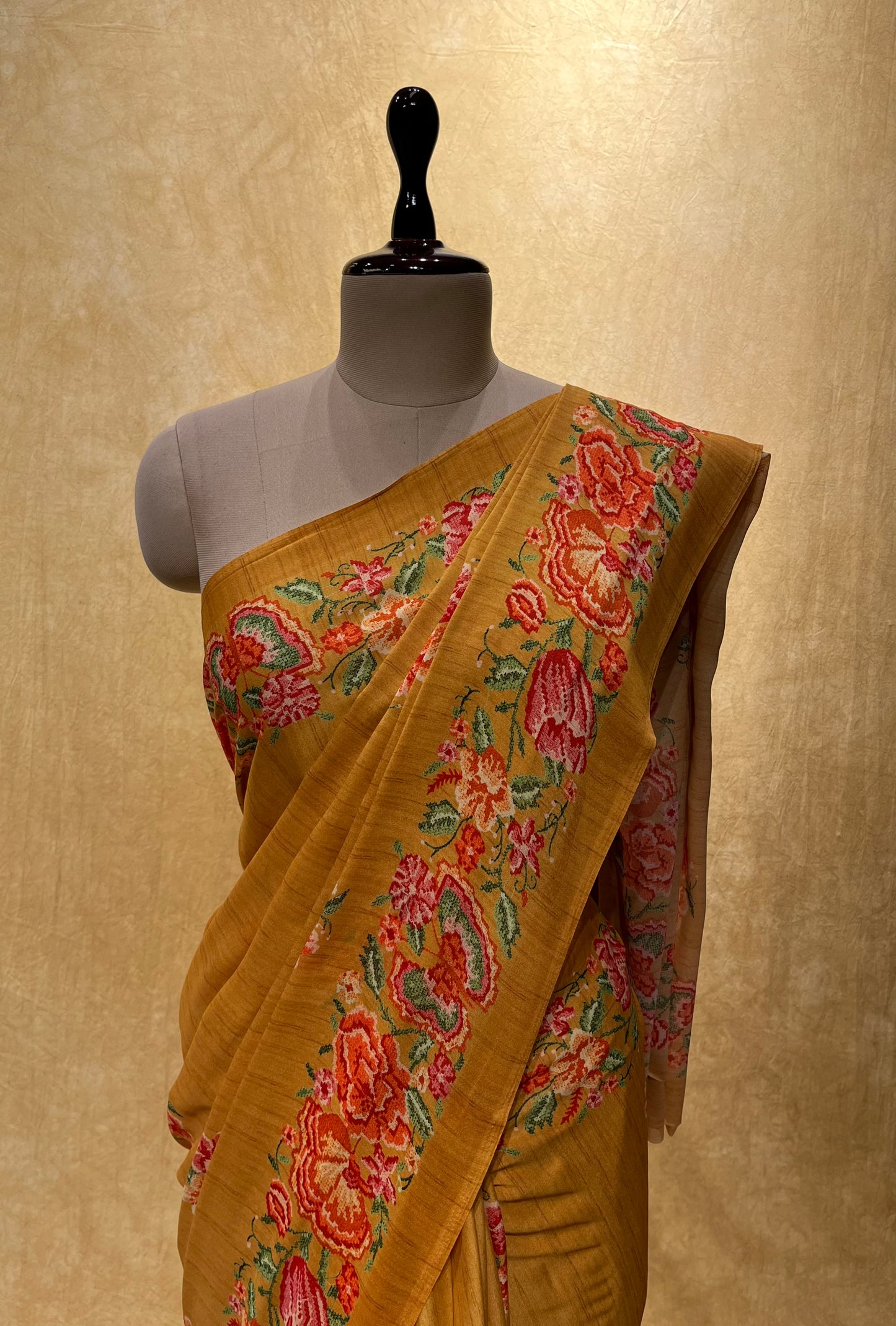MUSTARD COLOR CREPE PRINTED SAREE