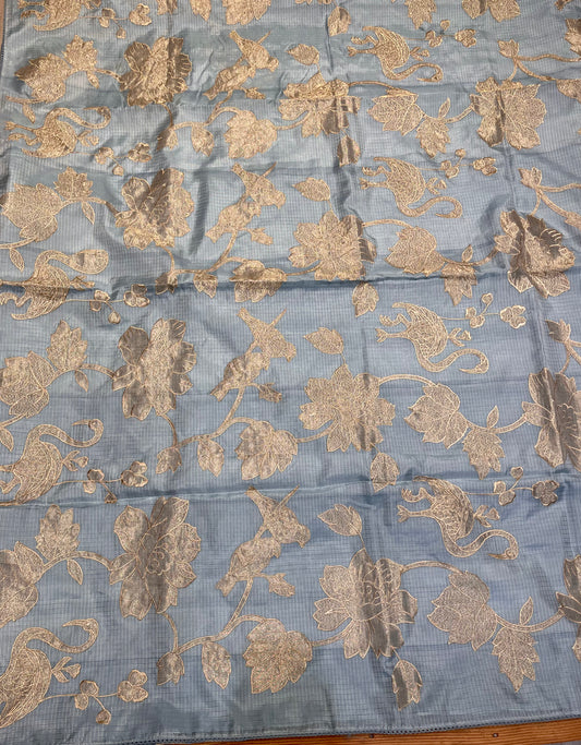 AQUA COLOUR KOTA SAREE WITH APPLIQUE WORK