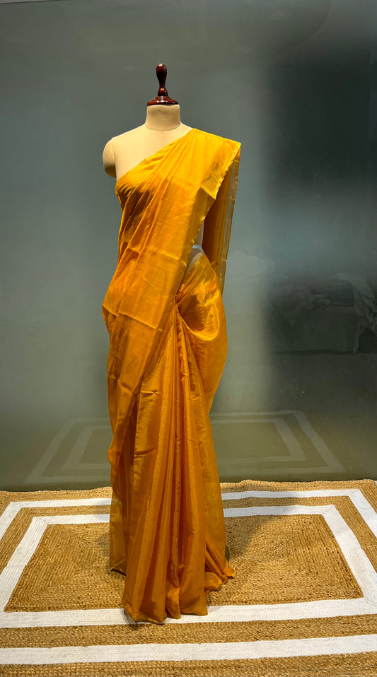 MUSTARD COLOUR CHANDERI TISSUE SAREE EMBELLISHED WITH ZARI WEAVES