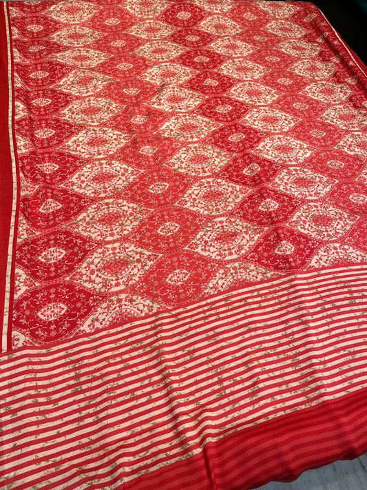 PEACH COLOUR PRINTED SYNTHETIC SAREE WITH UNSTITCHED BLOUSE FOR DRESS CODE