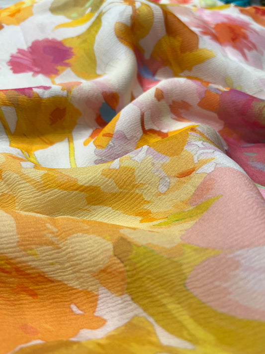 IVORY COLOUR PURE PLATINUM CHIFFON PRINTED SAREE WITH CREPE SILK BLOUSE - Kothari Sons