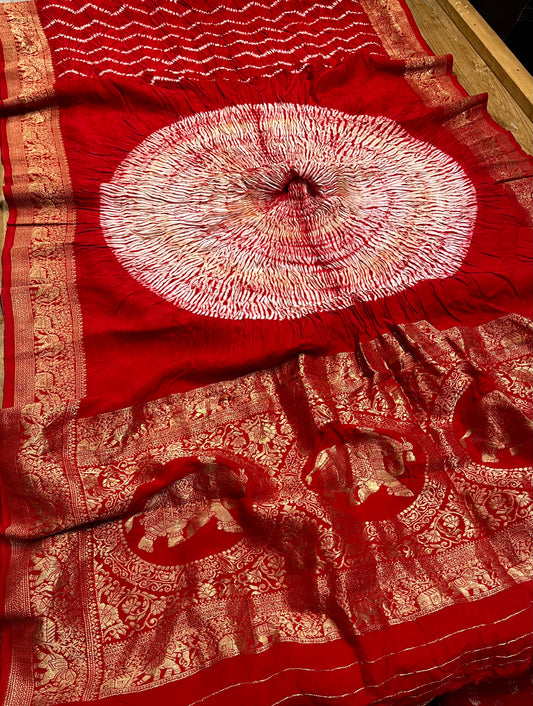 RED COLOUR ART DOLA SILK SAREE WITH ZARI BORDER & PALLA - Kothari Sons