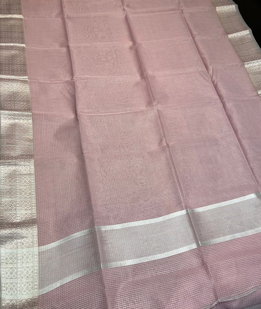 PINK COLOUR CHECK MAHESHWARI SAREE WITH BORDER & UNSTITCHED BLOUSE