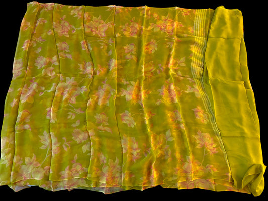 OLIVE COLOUR PRINTED CHIFFON SAREE
