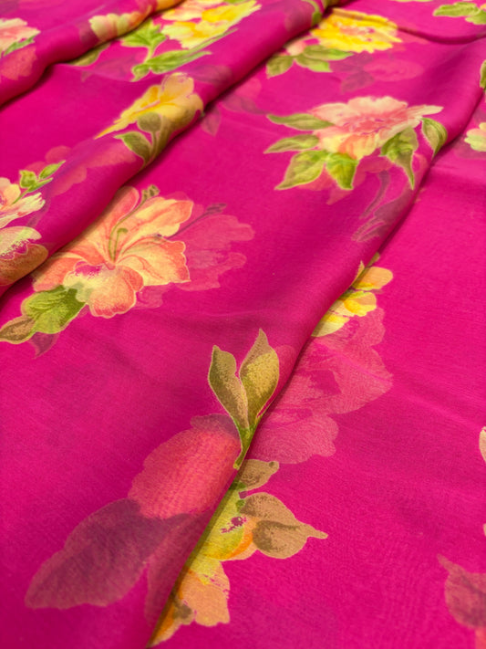BERRY COLOUR PRINTED CHIFFON SAREE