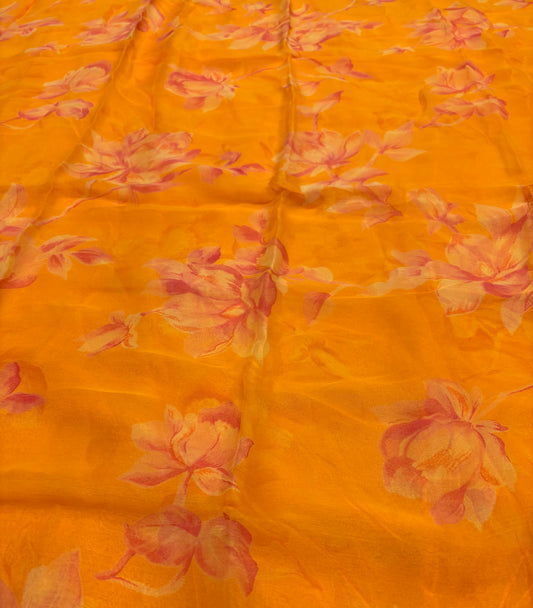 MUSTARD COLOUR PRINTED CHIFFON SAREE